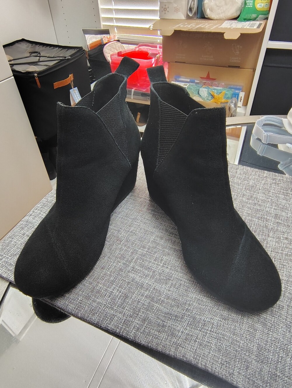 Toms Black Suede Chelsea Wedge Ankle Booties